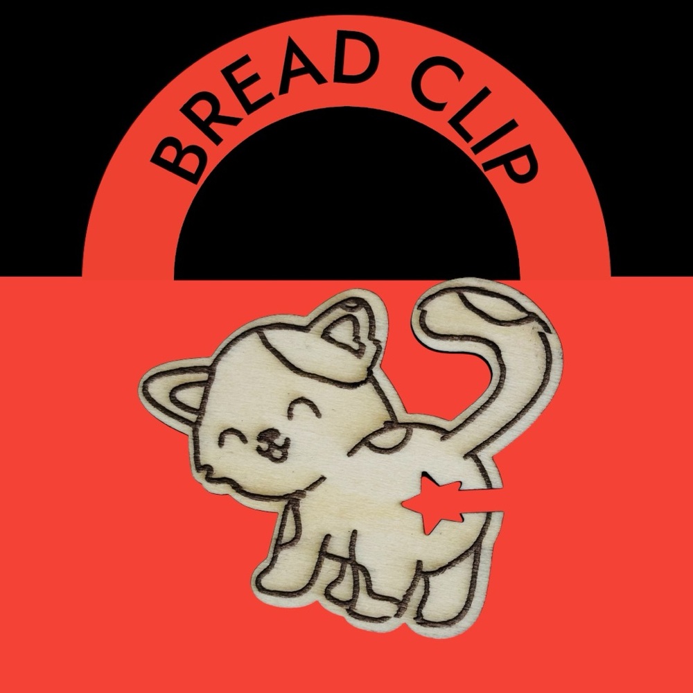 Wooden Kitty Bread Clip - Cute Laser-Cut Bag Clip
